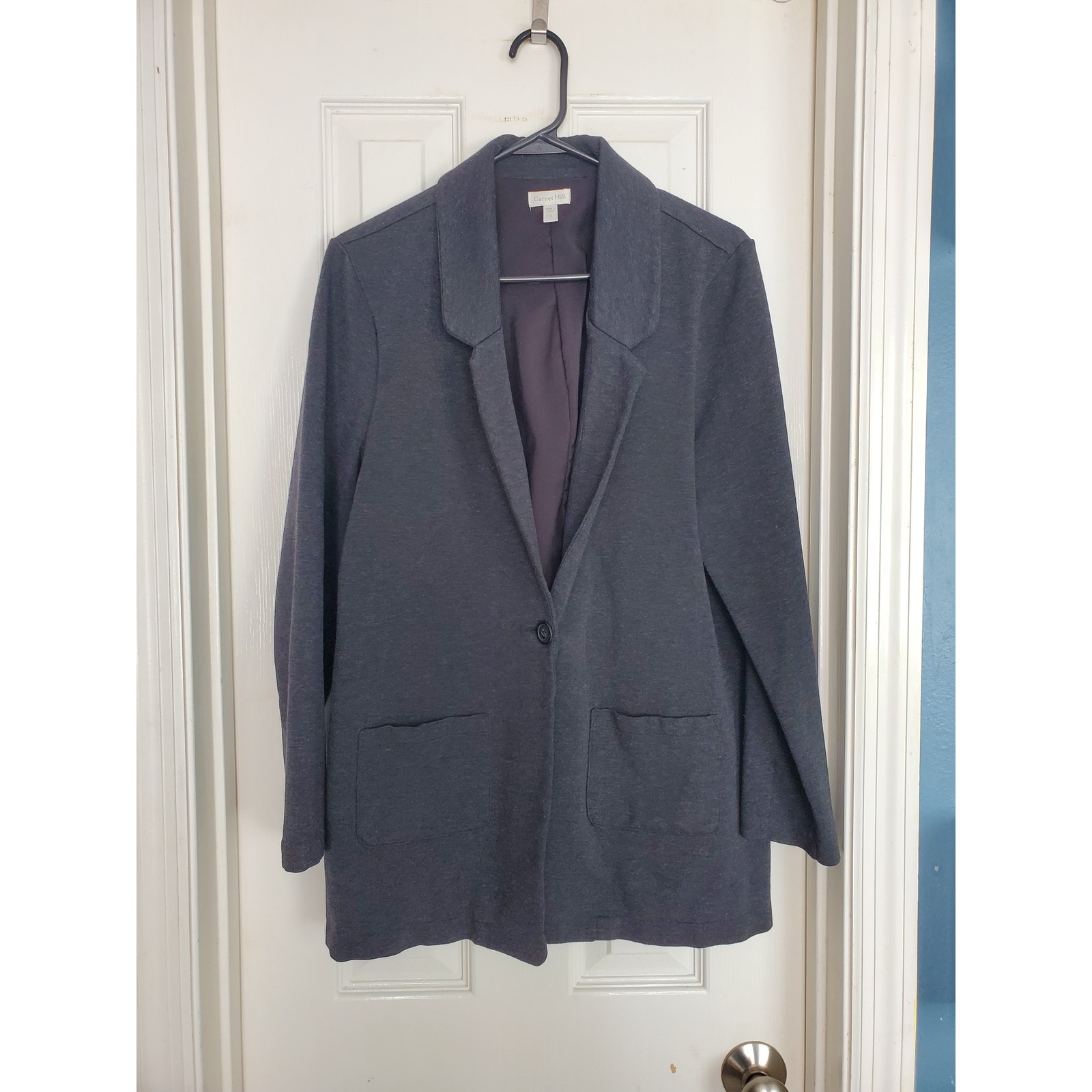 Garnet Hill Blazer Wool Blend Charcoal Grey Knit Career Casual Jacket 12